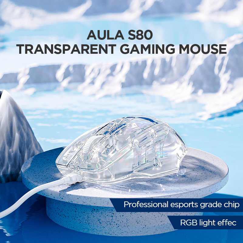 AULA S80 RGB backlit Optical Good-looking White Transparent Wired Gaming Mouse(图1)