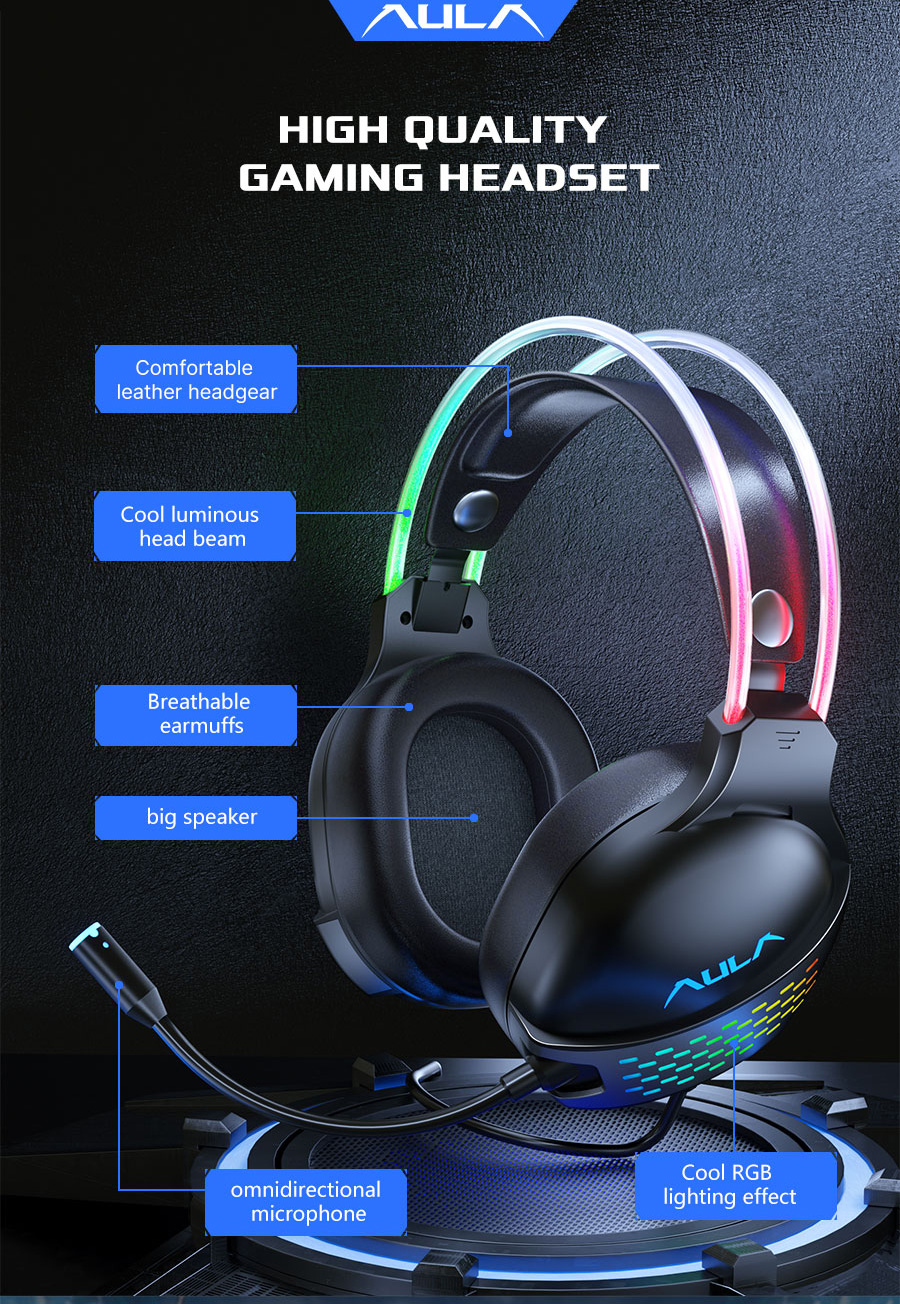 AULA S503 Over Ear Headphones with Microphone Gaming Headset With Cable Adapter For 1 Jack 4pin(图3)