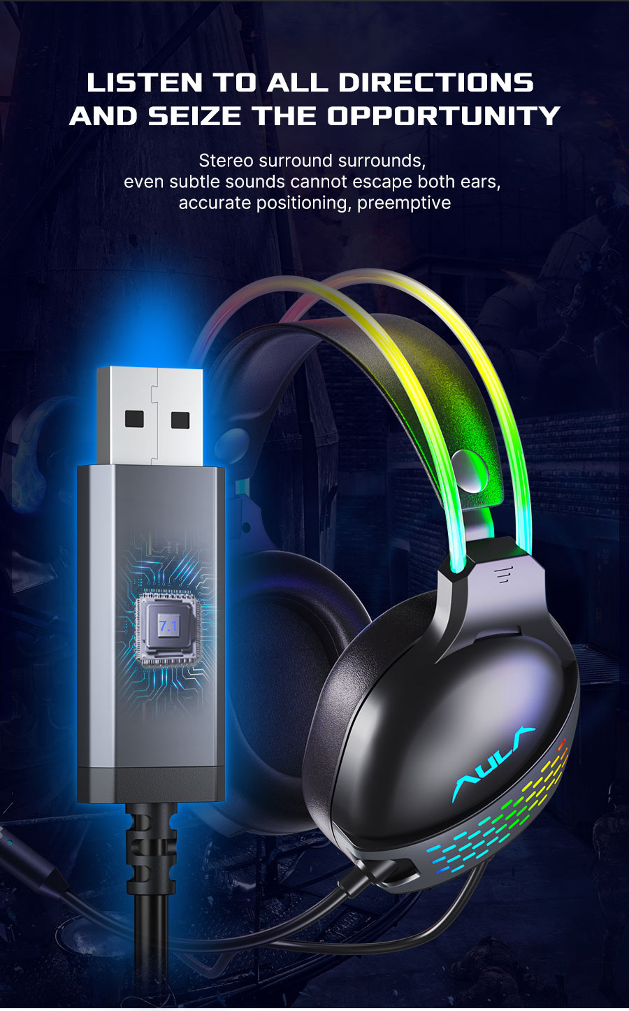 AULA S503 Over Ear Headphones with Microphone Gaming Headset With Cable Adapter For 1 Jack 4pin(图14)