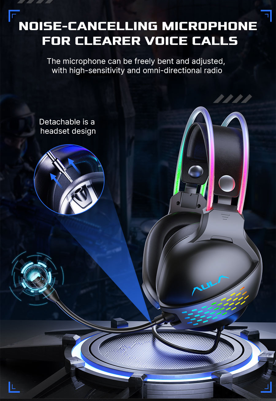 AULA S503 Over Ear Headphones with Microphone Gaming Headset With Cable Adapter For 1 Jack 4pin(图10)