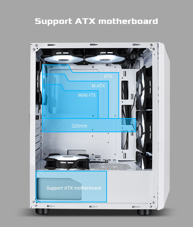 AULA Gaming PC Case FZ004-White Wide Body ATX Gaming Case Water and Air Cooling(图11)