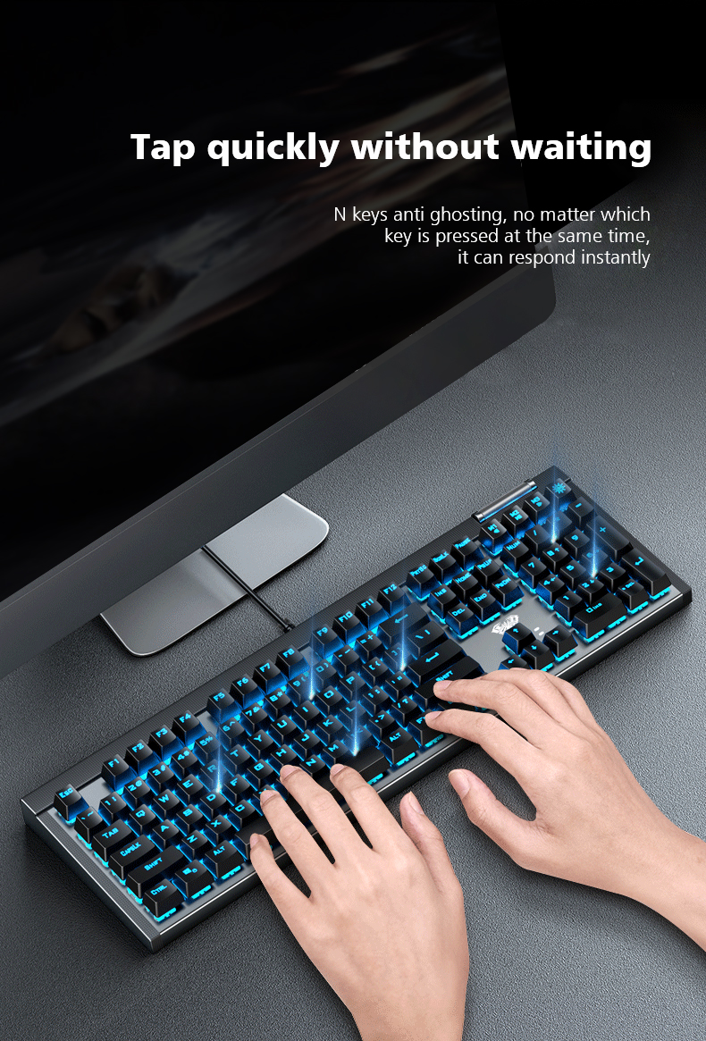 AULA F3030 Two-color Injection Keycaps N-key Rollover  Ice Blue Backlight Wired Gaming Mechanical Keyboard(图8)