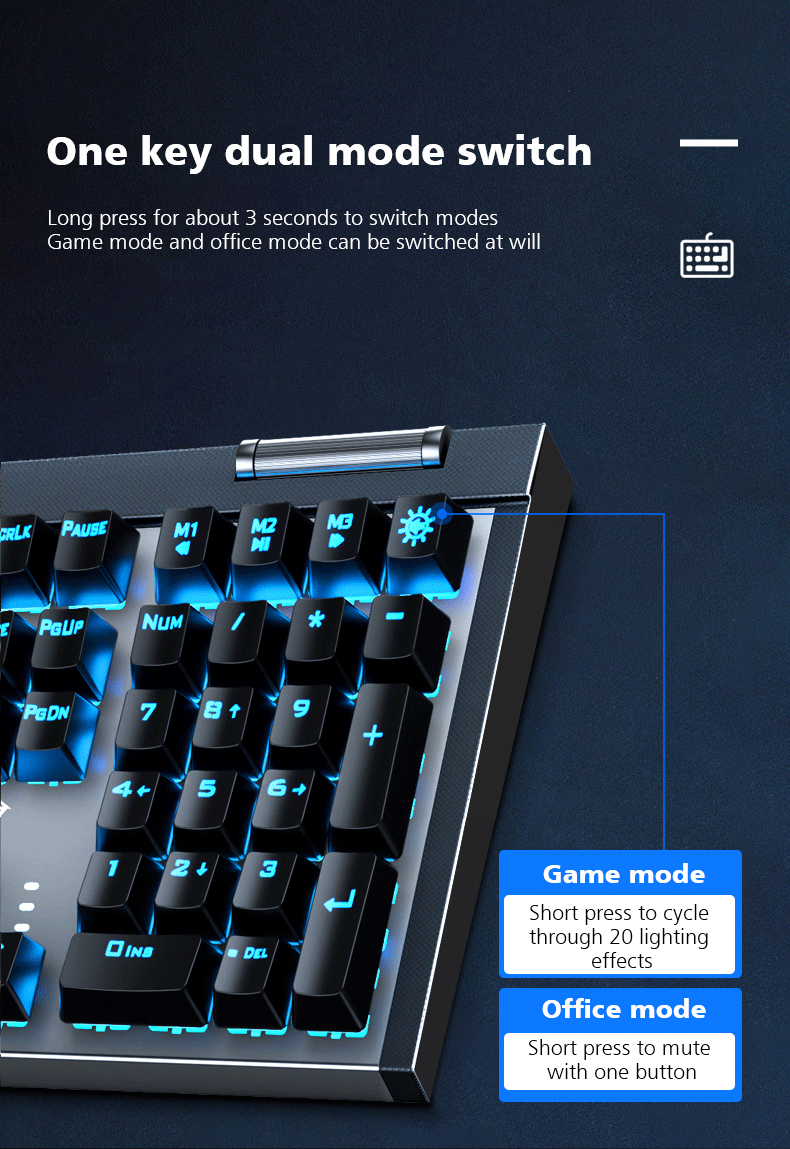 AULA F3030 Two-color Injection Keycaps N-key Rollover  Ice Blue Backlight Wired Gaming Mechanical Keyboard(图9)