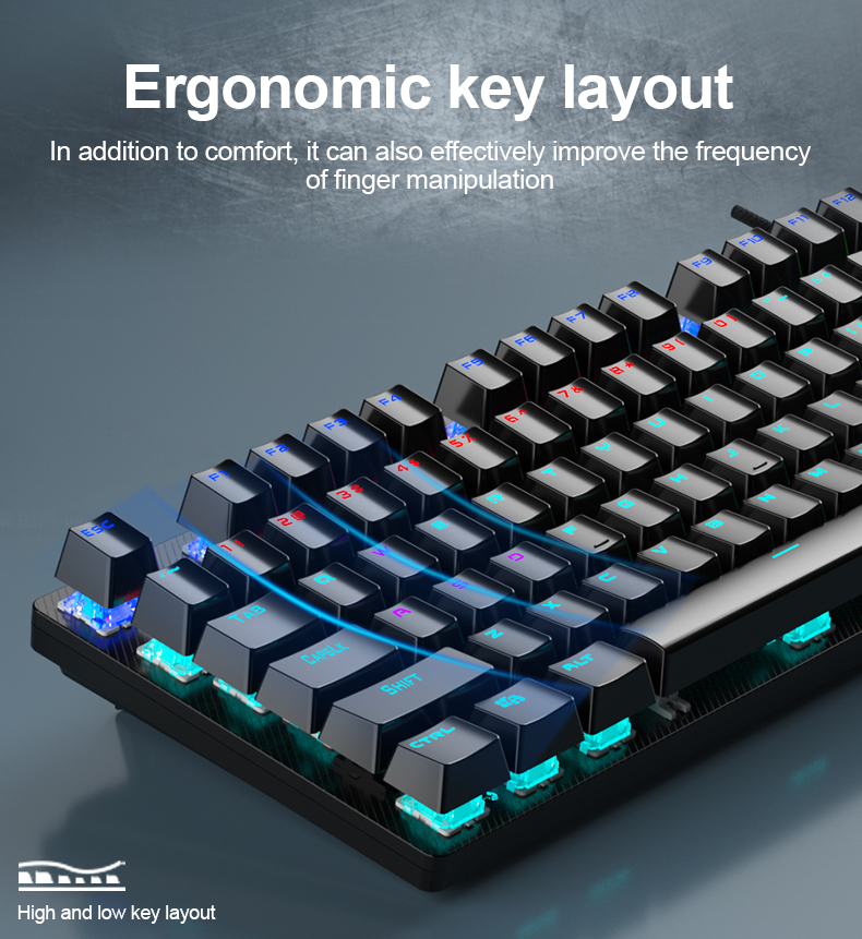 AULA S2022 Blue Mechanical Gaming Keyboard with Blue Switch,Full Size USB Wired Computer Keyboards(图7)
