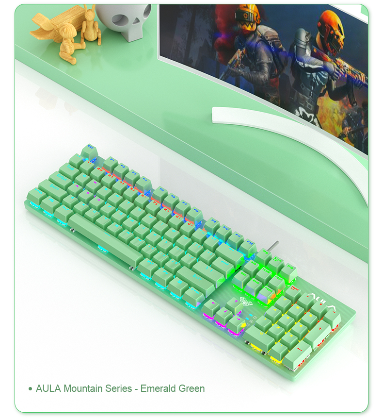 AULA S2022-Cyan full size 104keys Wired Mechanical Keyboards with rainbow backlight for Desktop, Computer, PC(图3)