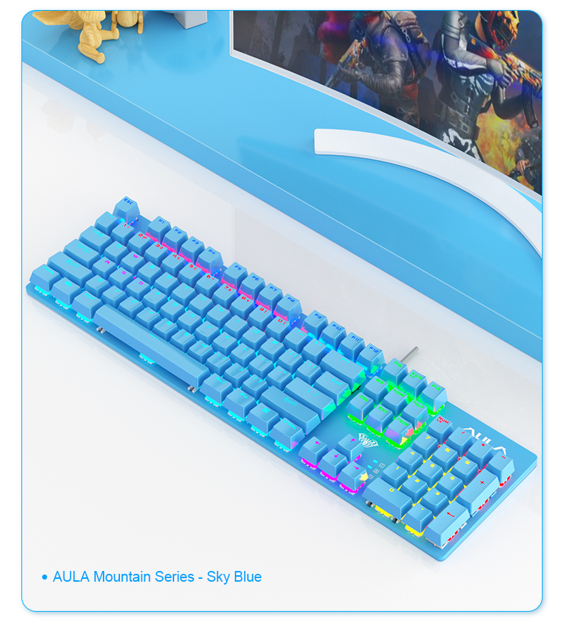 AULA S2022 Blue Mechanical Gaming Keyboard with Blue Switch,Full Size USB Wired Computer Keyboards(图3)