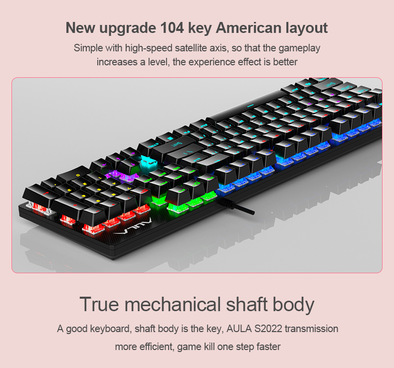 AULA S2022-Cyan full size 104keys Wired Mechanical Keyboards with rainbow backlight for Desktop, Computer, PC(图6)
