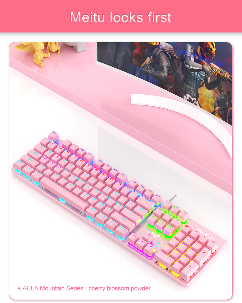 AULA S2022-Cyan full size 104keys Wired Mechanical Keyboards with rainbow backlight for Desktop, Computer, PC(图2)