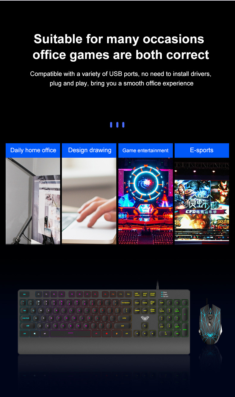 AULA T201 Wired Membrane Gaming Keyboard and Mouse Combo (图3)