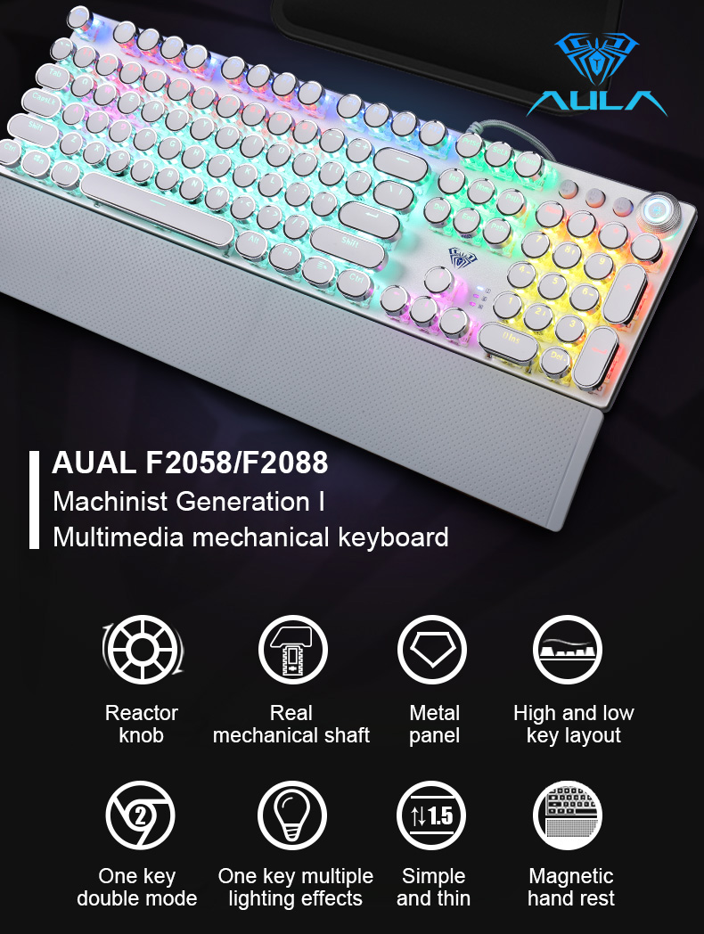 AULA F2088  104 keys White Punk Mechanical Gaming Keyboard(图1)