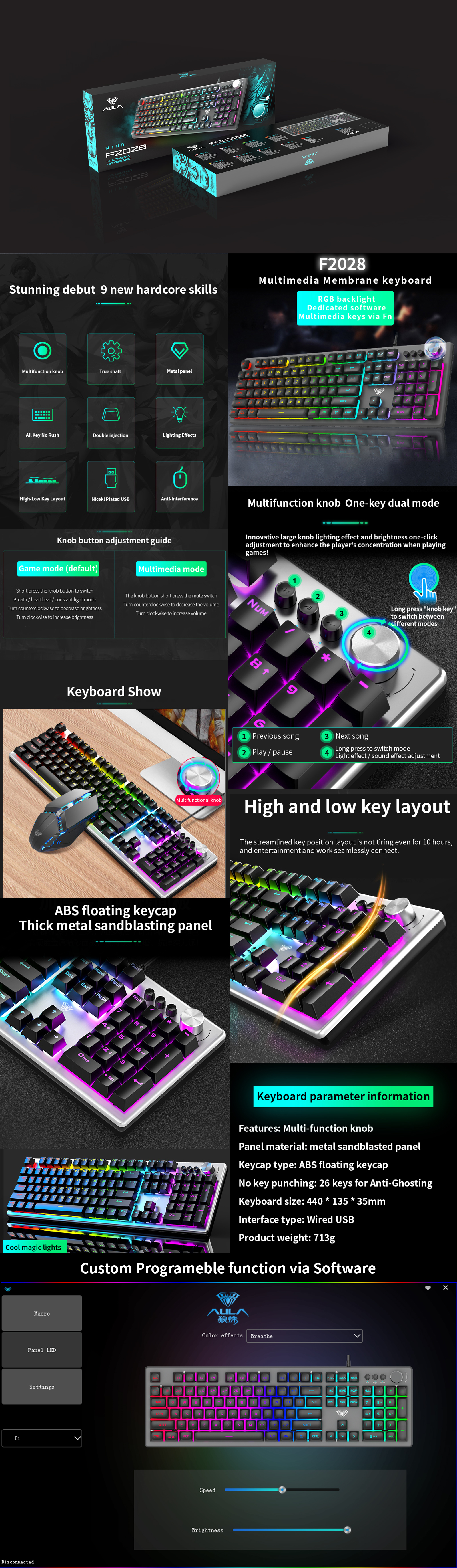 AULA F2028 Wired desktop gaming Keyboard for pc computer case(图1)