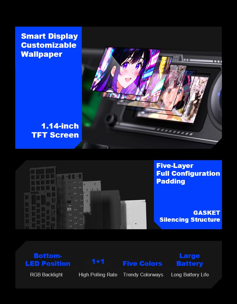 AULA F98PRO V3 Tri-Mode Smart Screen Customizable Keyboard(图3)