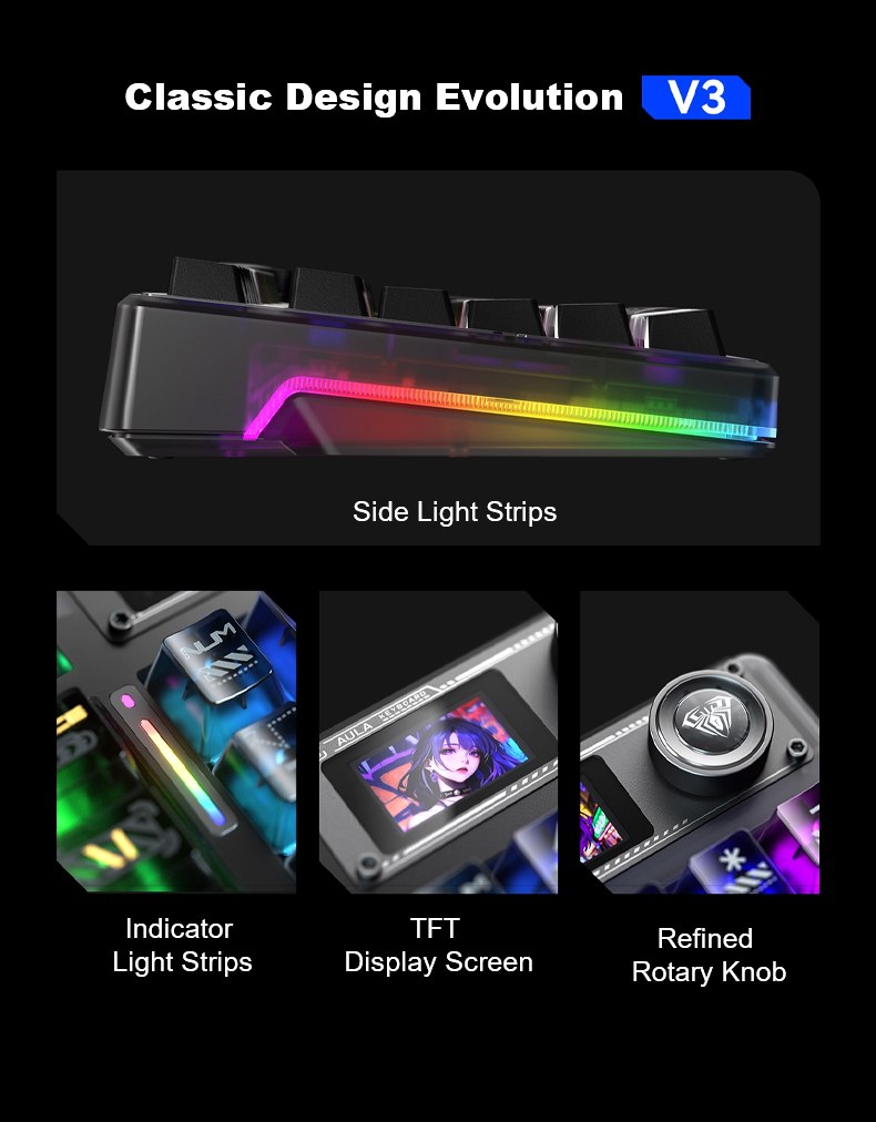 AULA F98PRO V3 Tri-Mode Smart Screen Customizable Keyboard(图4)