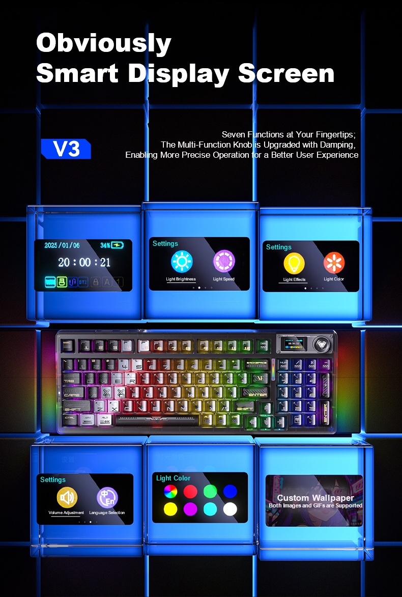 AULA F98PRO V3 Tri-Mode Smart Screen Customizable Keyboard(图5)