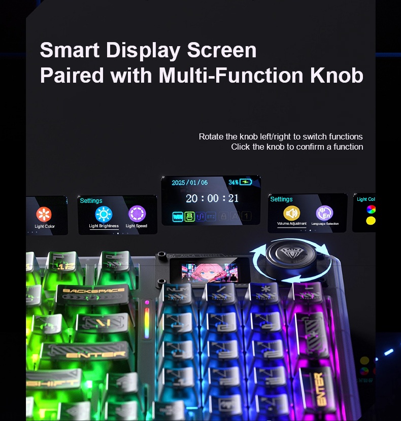 AULA F98PRO V3 Tri-Mode Smart Screen Customizable Keyboard(图6)