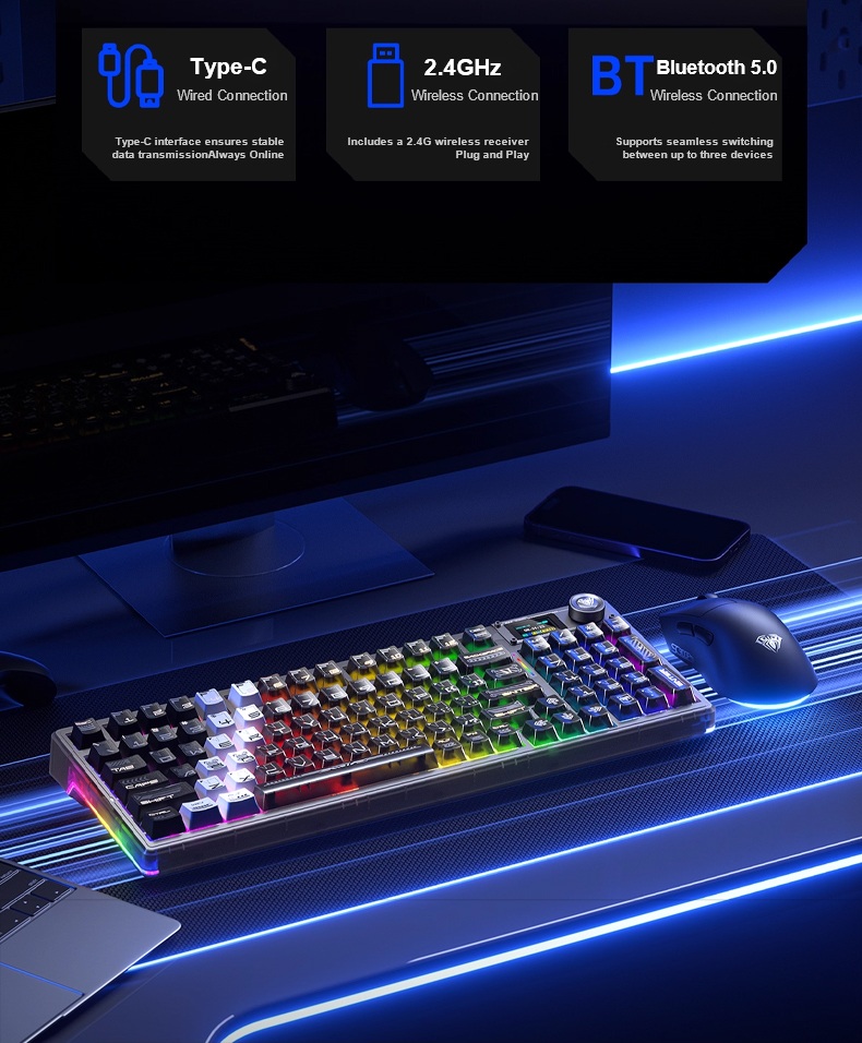 AULA F98PRO V3 Tri-Mode Smart Screen Customizable Keyboard(图9)