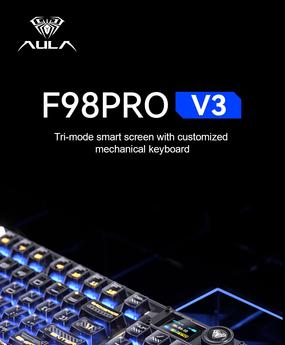 AULA F98PRO V3 Tri-Mode Smart Screen Customizable Keyboard(图1)