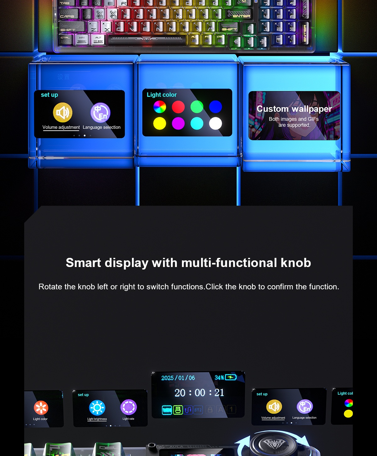 AULA F98PRO V3 Tri-Mode Smart Screen Customizable Keyboard(图6)