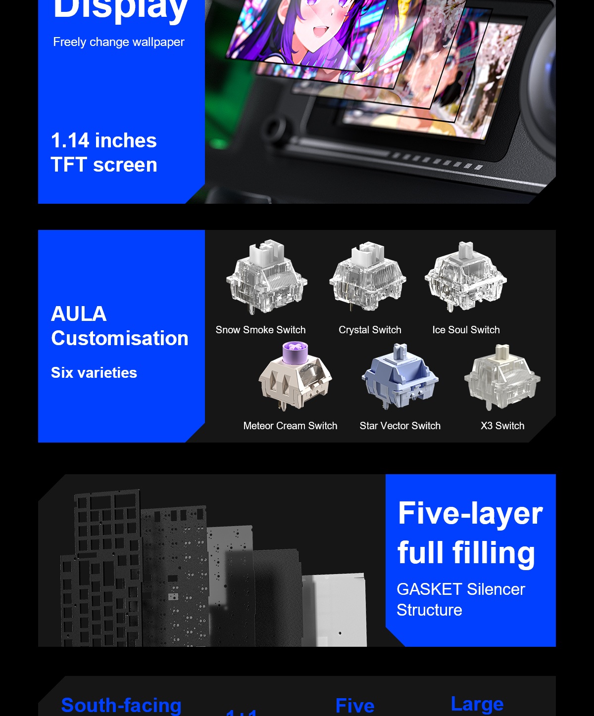 AULA F98PRO V3 Tri-Mode Smart Screen Customizable Keyboard(图3)