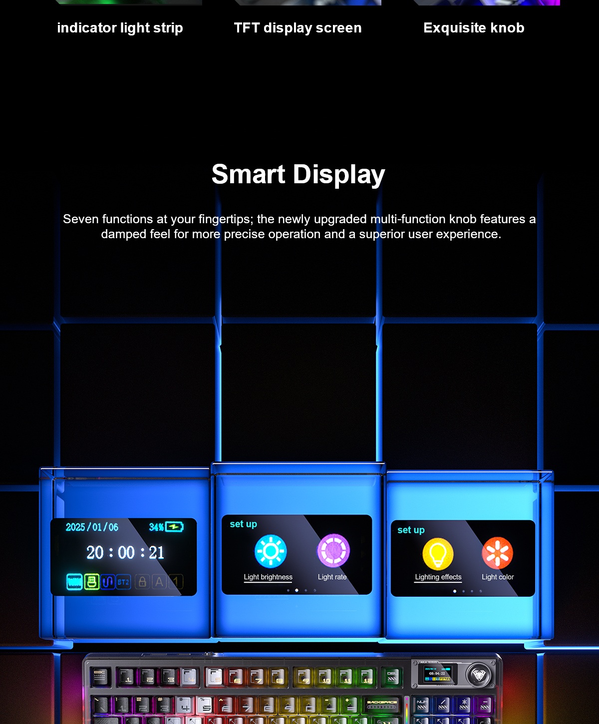 AULA F98PRO V3 Tri-Mode Smart Screen Customizable Keyboard(图5)