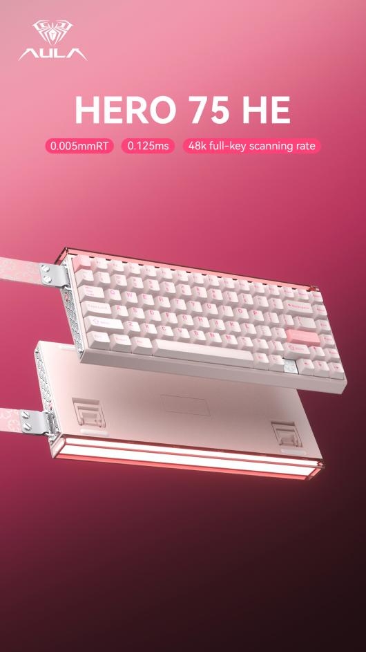AULA HERO 75 HE Sakura Pink Magnetic Switch Keyboard with Rapid Trigger Technology(图1)